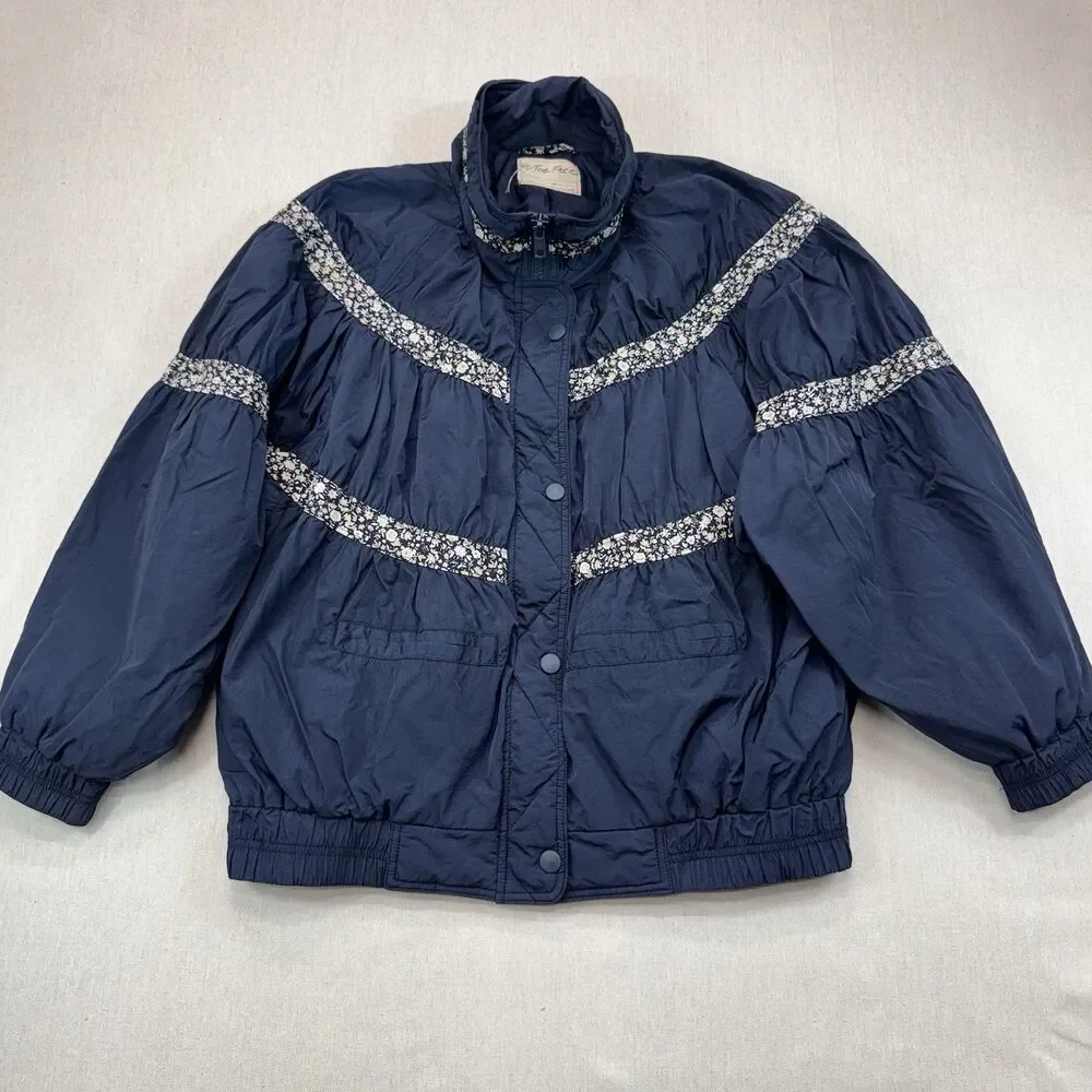 Free People Women's Size Medium On My Mind Bomber Jacket Navy